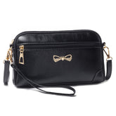 FULEI Ladies Small Black Crossbody Shoulder Bag, PU Leather Wristlet Clutch Phone Purse, Includes Adjustable Shoulder and Wrist Straps